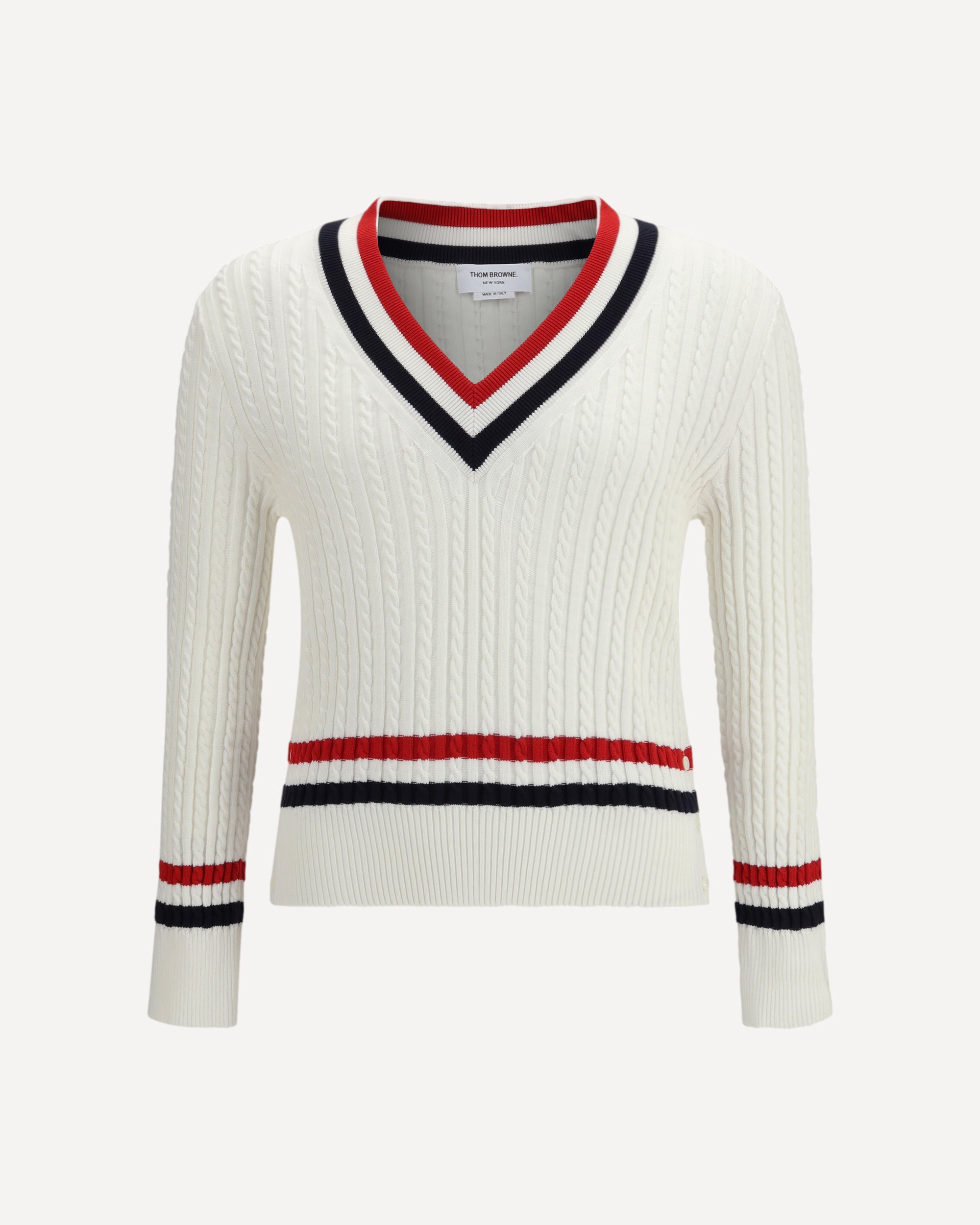 THOM BROWNE Intarsia cable-knit V-neck Sweater Male 2