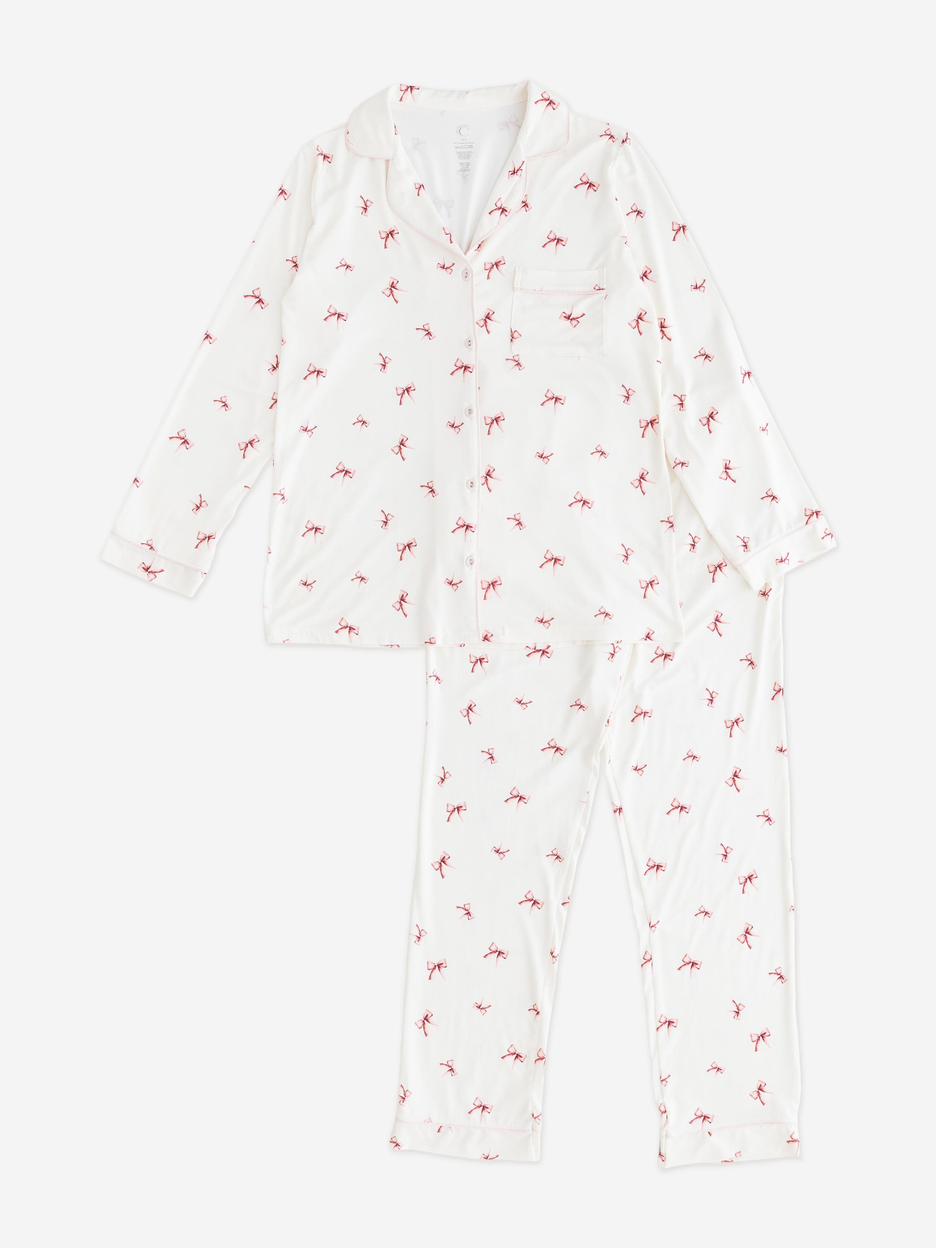 Cozy Crew Club Adult COZY Rosy Ribbon Pyjamas in Ivory By Childsplay Clothing