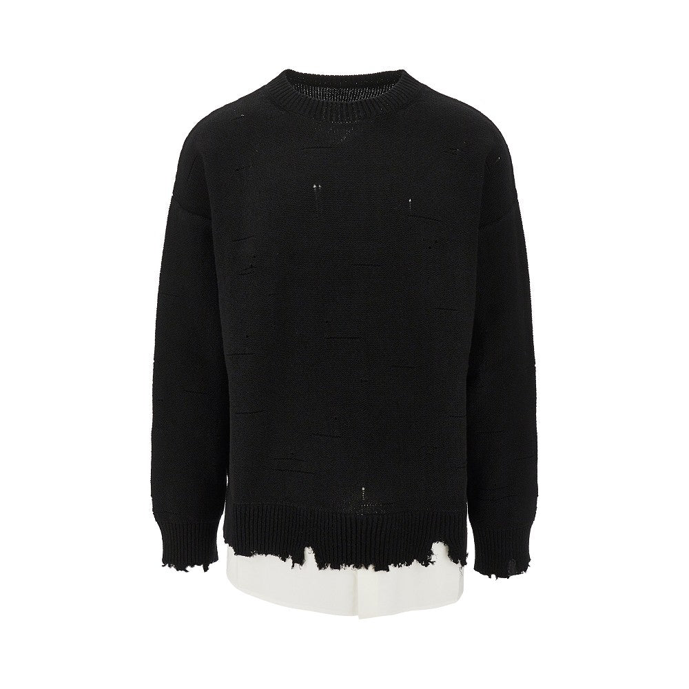 MM6 Distressed sweater with poplin insert Man L