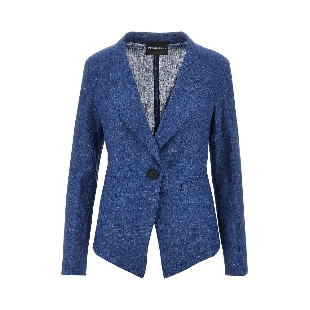 EMPORIO ARMANI Linen-blend chambray single-breasted jacket Woman 40