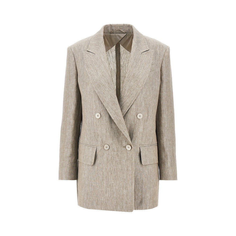 MAX MARA Chevron linen double-breasted jacket Woman 46