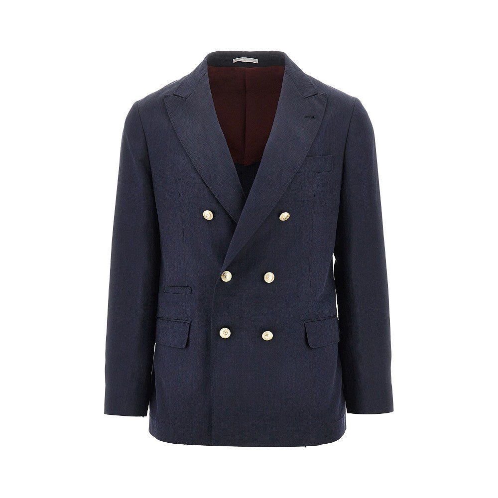 BRUNELLO CUCINELLI Silk and linen twill double-breasted jacket Man 52