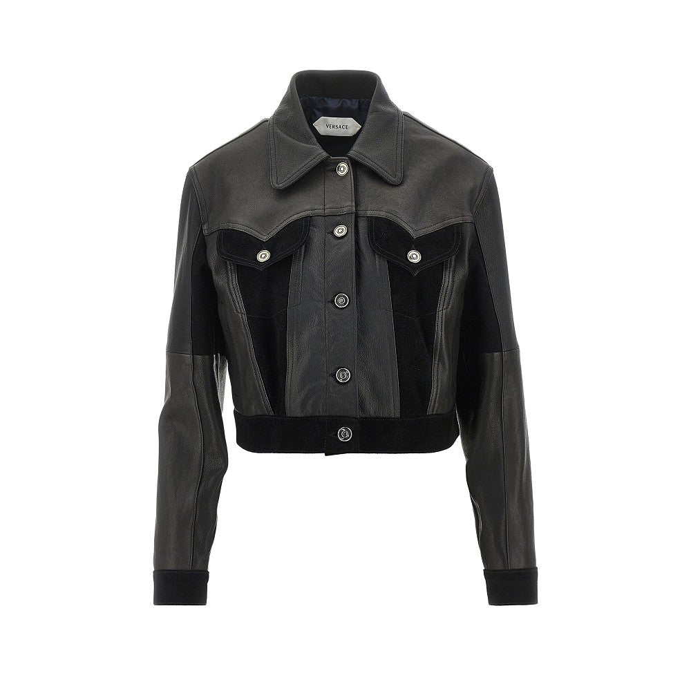 VERSACE Cropped leather jacket Woman 40