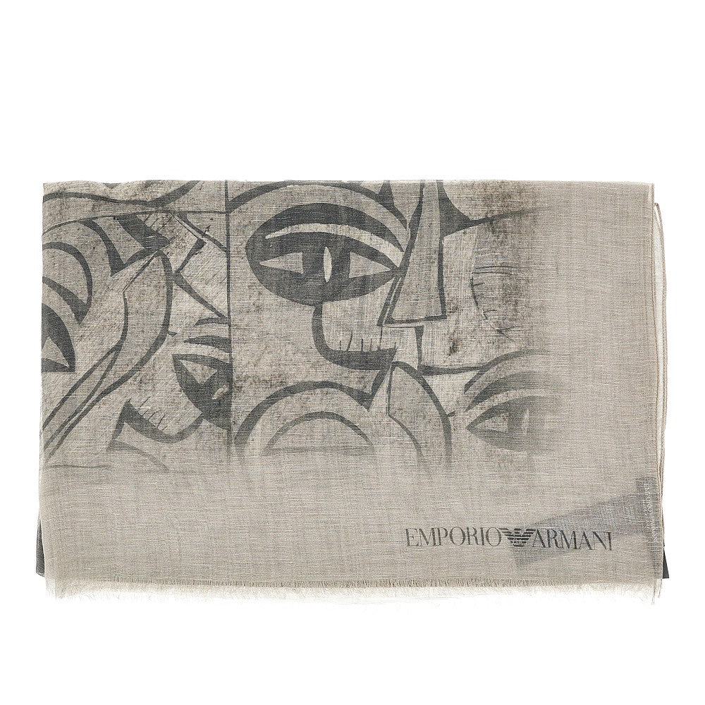 EMPORIO ARMANI Linen-blend scarf with jacquard motif Man One Size