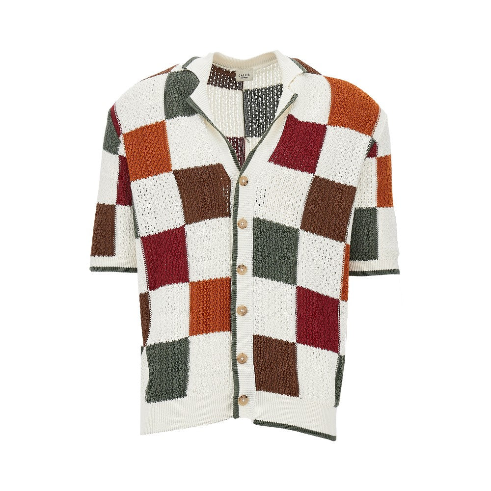 GALLIA KNIT Check openworked knit shirt Man 50